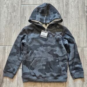 Eddie Bauer Boys Sherpa Lined Camp Hoodie XS Gray Camo Zip Up NEW Winter Warm